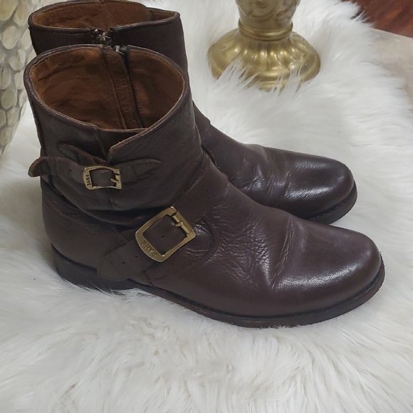 Frye Dark Brown Leather Moto Boots - Picture 2 of 12